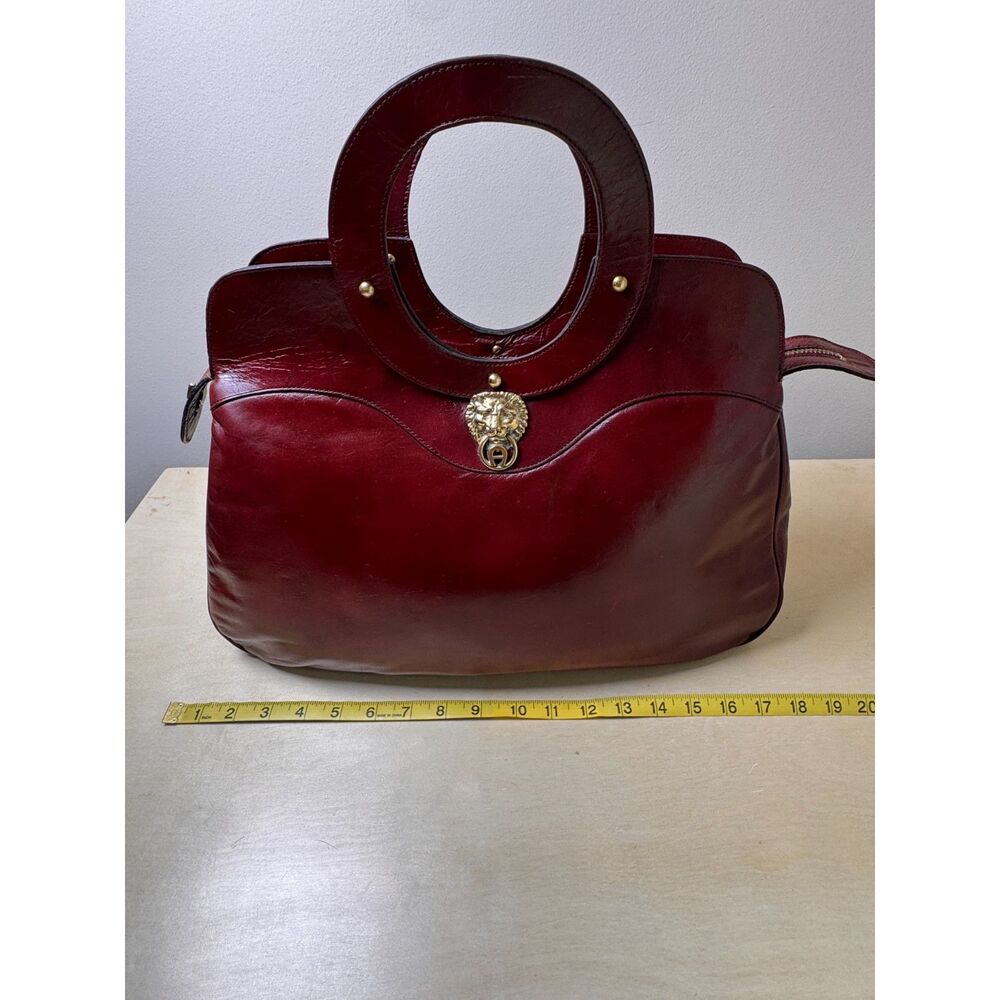 Etienne Aigner Oxblood Leather Lion Head Satchel Bag Vintage 60s 70s Avant Garde - Picture 4 of 14